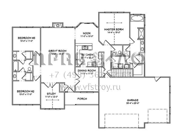 Проект одноэтажного дома с гаражом на три и более машин в английском стиле S5-198 (849-00045)