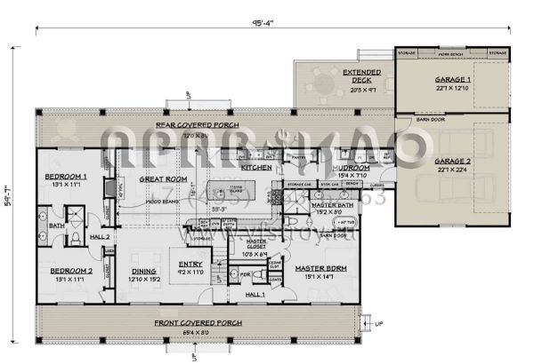 Проект двухэтажного дома с гаражом на три и более машин в стиле Ранчо S5-273 (3125-00027)