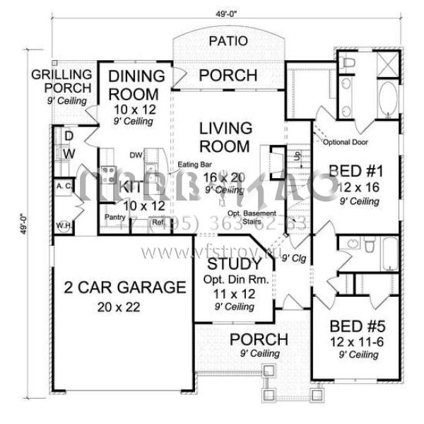 Проект двухэтажного дома с гаражом на две машины в американском стиле S5-215 (4848-00307)