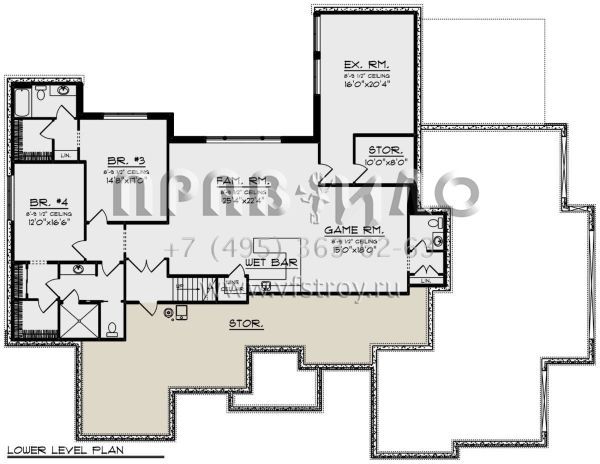 Проект одноэтажного дома с гаражом на три и более машин в стиле Райт S5-568 (1020-00349)
