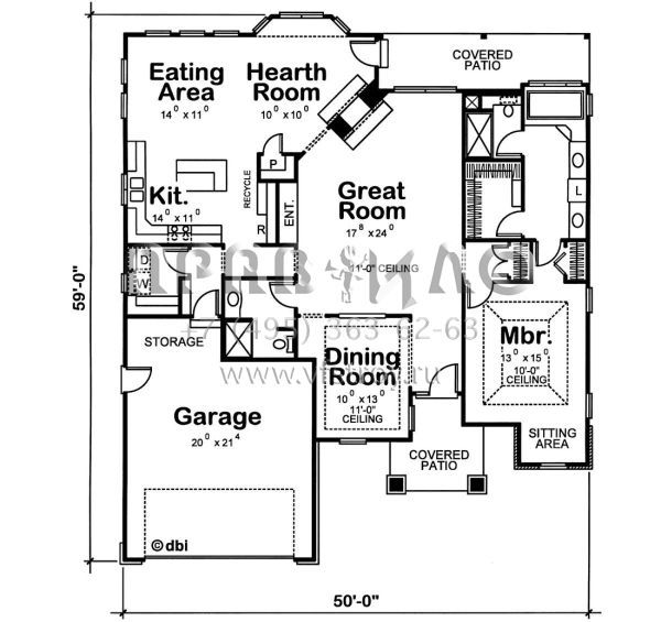 Проект одноэтажного дома с гаражом на две машины в стиле Ранчо S5-171 (402-00713)