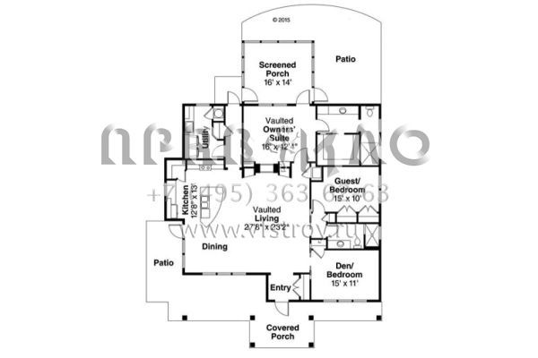 Проект одноэтажного дома без гаража в стиле Райт S5-175 (035-00722)