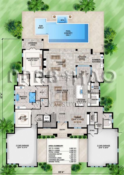 Проект двухэтажного дома с гаражом на три и более машин в прибрежном стиле S5-399 (207-00048)