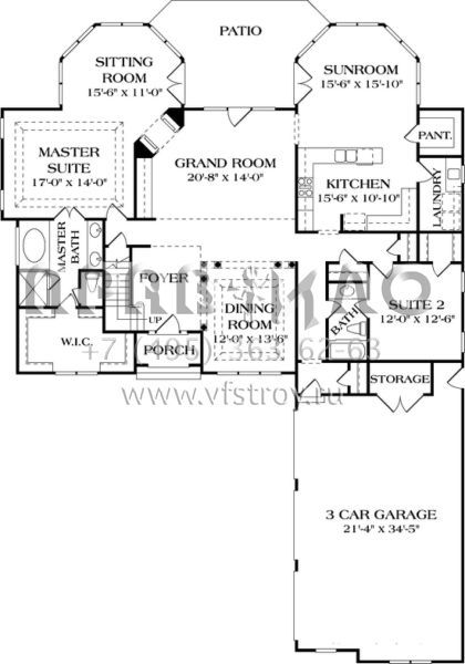 Проект двухэтажного дома с гаражом на три и более машин в стиле Ранчо S5-349 (3323-00366)