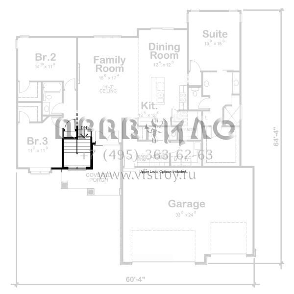 Проект одноэтажного дома с гаражом на три и более машин в стиле Ранчо S5-184 (402-01734)