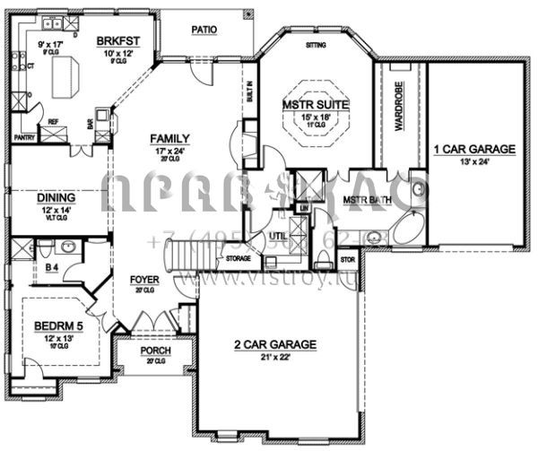Проект двухэтажного дома с гаражом на три и более машин в стиле Ранчо S5-282 (5445-00047)