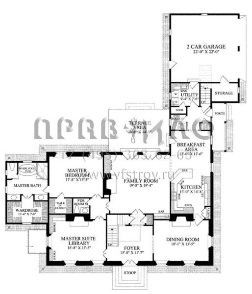 Проект двухэтажного дома с гаражом на две машины в стиле Особняк S5-423 (7922-00168)
