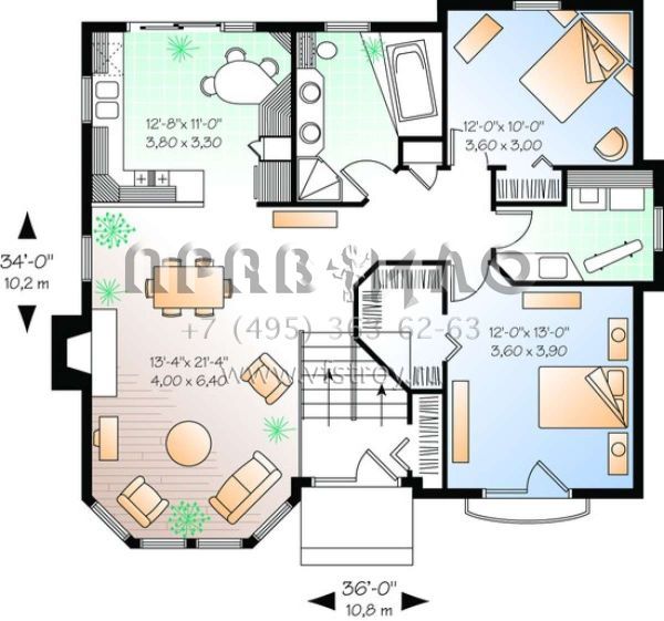 Проект одноэтажного дома с гаражом на одну машину в английском стиле S5-109 (034-00350)