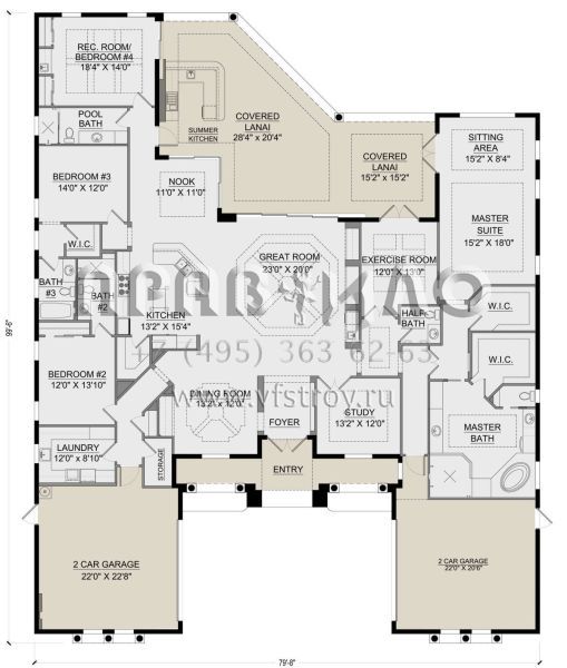 Проект одноэтажного дома с гаражом на три и более машин в современном стиле S5-391 (5565-00151)
