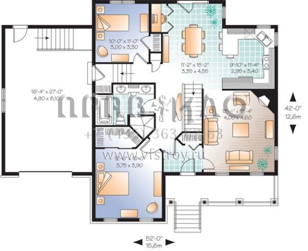 Проект двухэтажного дома с гаражом на одну машину в стиле Ранчо S5-182 (034-01004)