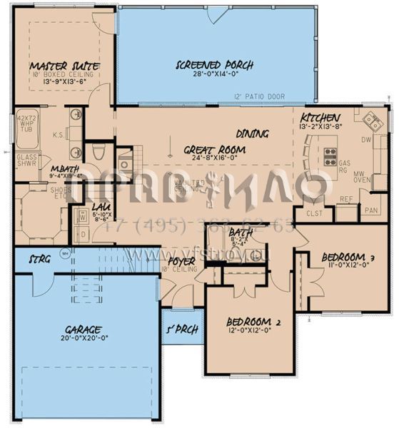 Проект одноэтажного дома с гаражом на две машины в стиле Ранчо S5-152 (8318-00039)