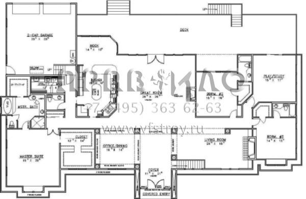 Проект одноэтажного дома с гаражом на две машины в стиле Ранчо S5-417 (039-00273)