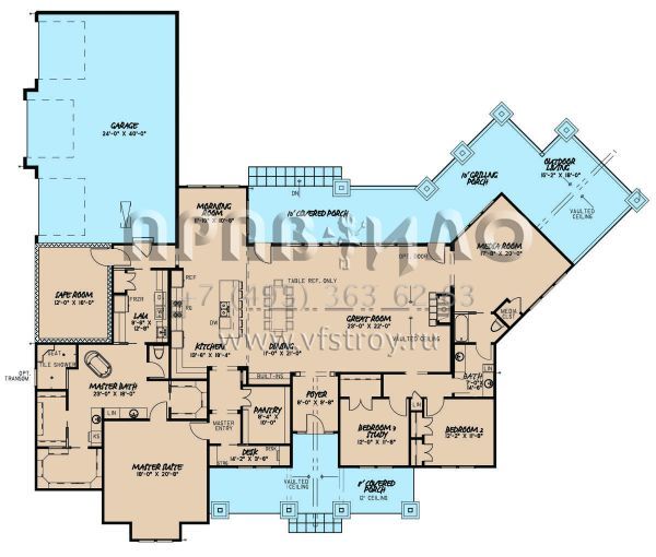 Проект одноэтажного дома с гаражом на три и более машин в американском стиле S5-344 (8318-00166)