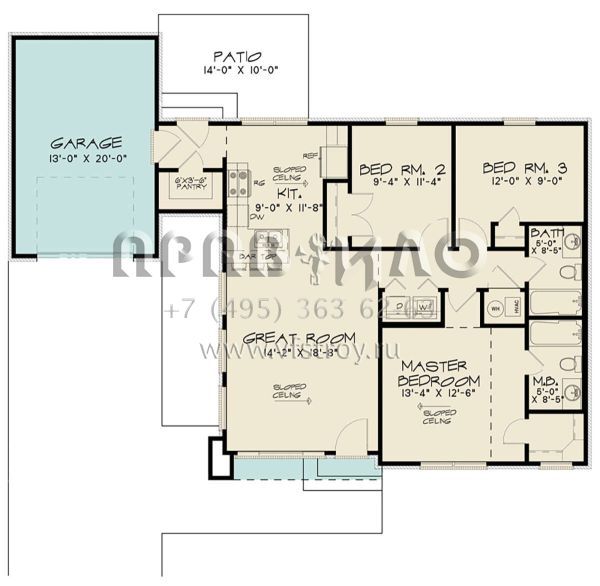 Проект одноэтажного дома с гаражом на одну машину в современном стиле S5-105 (8318-00169)