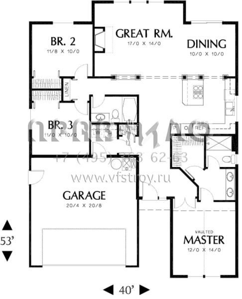 Проект одноэтажного дома с гаражом на две машины в стиле Ранчо S5-136 (2559-00061)