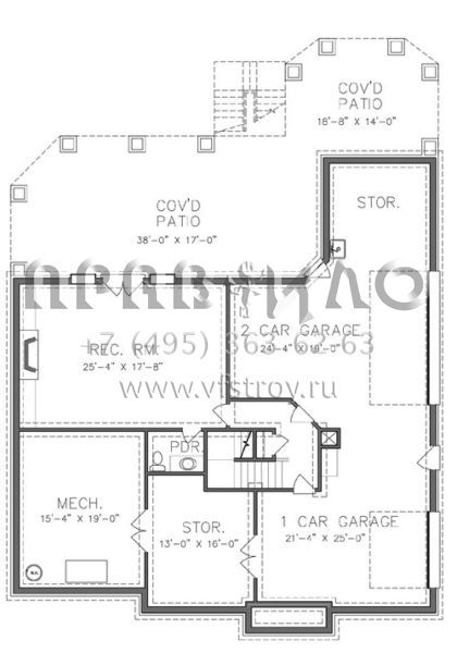 Проект двухэтажного дома с гаражом на три и более машин в стиле Ранчо S5-347 (6819-00014)