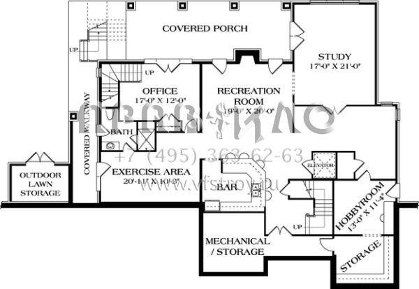 Проект двухэтажного дома с гаражом на три и более машин в стиле Ранчо S5-656 (3323-00551)