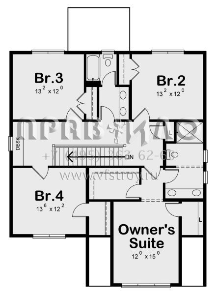 Проект двухэтажного дома с гаражом на две машины в стиле Ранчо S5-210 (402-01591)