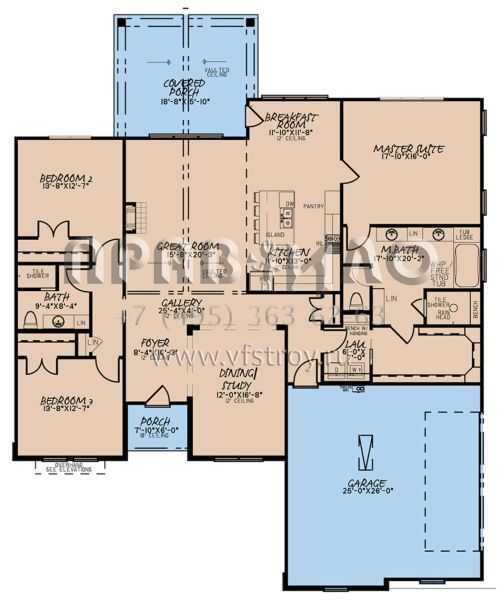 Проект одноэтажного дома с гаражом на две машины в стиле Ранчо S5-221 (8318-00183)