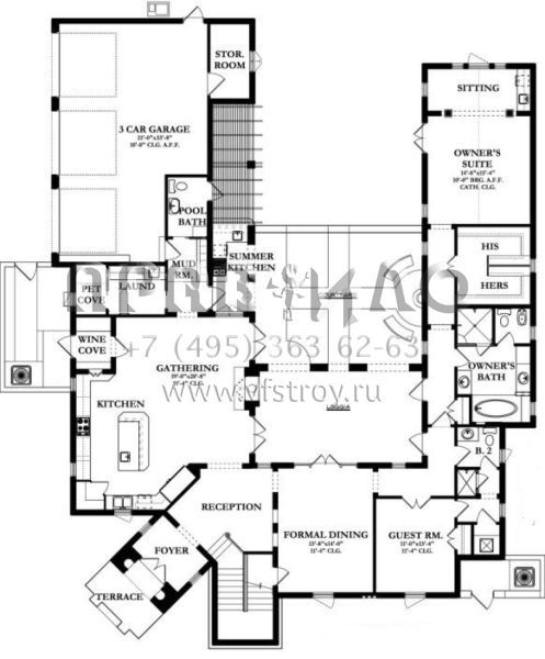 Проект двухэтажного дома с гаражом на три и более машин в прибрежном стиле S5-415 (3978-00009)