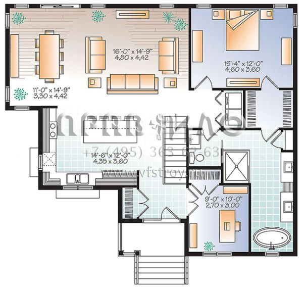 Проект одноэтажного дома без гаража в стиле Ранчо S5-198 (034-01083)