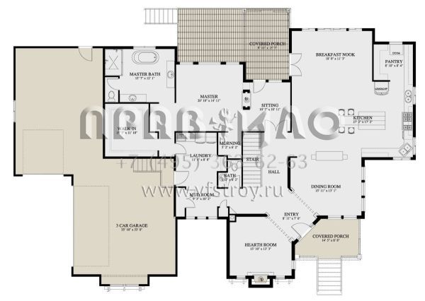 Проект одноэтажного дома с гаражом на три и более машин в американском стиле S5-483 (2802-00139)