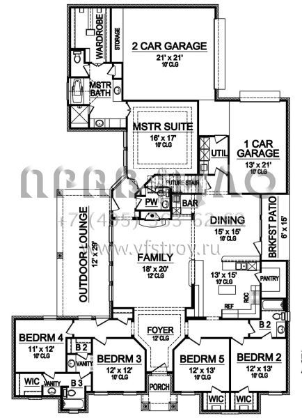 Проект одноэтажного дома с гаражом на три и более машин в английском стиле S5-287 (5445-00313)