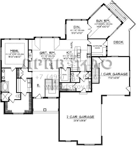 Проект одноэтажного дома с гаражом на три и более машин в американском стиле S5-379 (1020-00222)