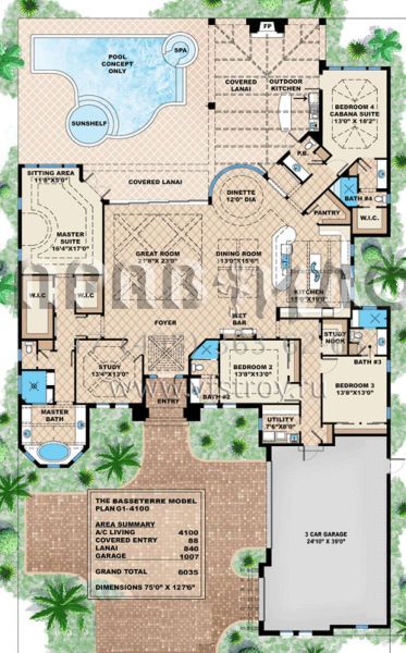Проект одноэтажного дома с гаражом на три и более машин в современном стиле S5-381 (1018-00206)