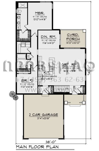 Проект одноэтажного дома с гаражом на две машины в американском стиле S5-138 (1020-00324)