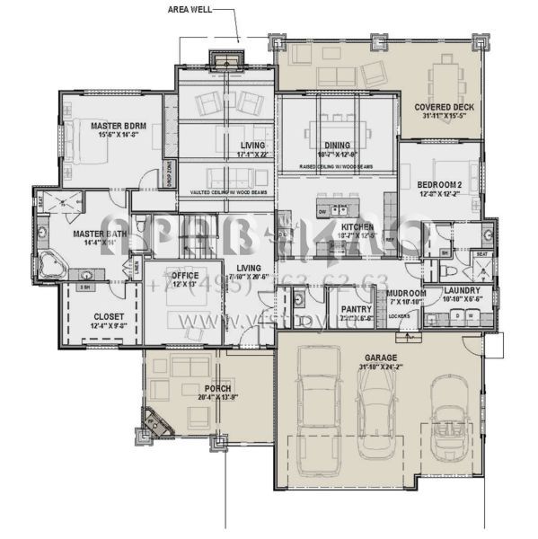 Проект одноэтажного дома с гаражом на три и более машин в американском стиле S5-237 (425-00034)