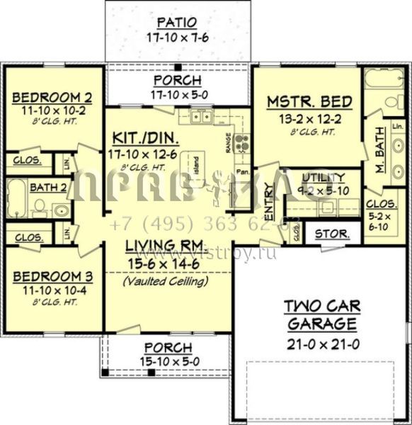 Проект одноэтажного дома с гаражом на две машины в стиле Ранчо S5-121 (041-00054)
