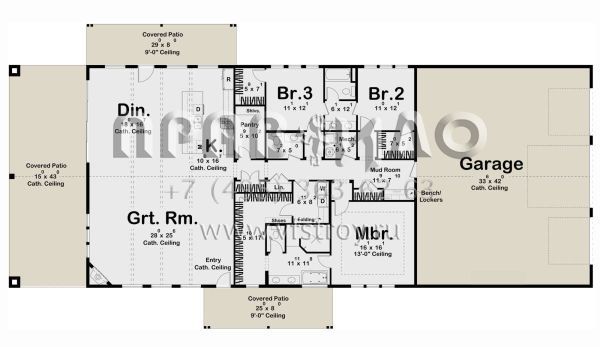 Проект одноэтажного дома с гаражом на три машины в стиле БарнХаус S5-253 (963-00859)