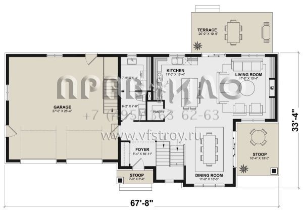 Проект двухэтажного дома с гаражом на две машины в современном стиле S5-294 (034-01358)