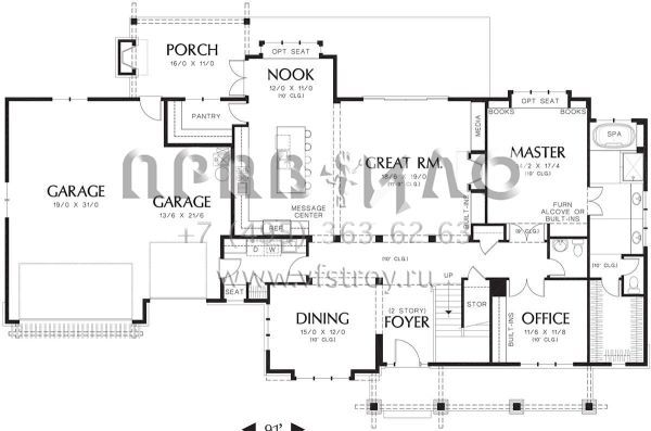 Проект двухэтажного дома с гаражом на три и более машин в американском стиле S5-322 (2559-00555)