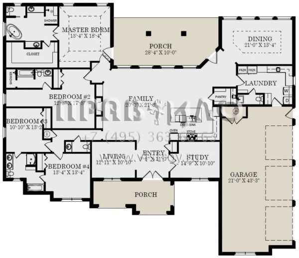 Проект одноэтажного дома с гаражом на три и более машин в английском стиле S5-320 (3558-00004)