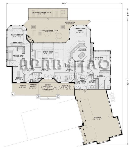 Проект одноэтажного дома с гаражом на три и более машин в американском стиле S5-242 (425-00005)