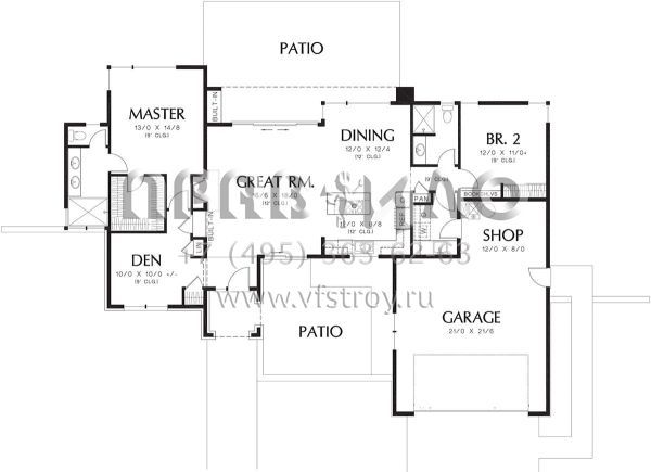 Проект одноэтажного дома с гаражом на две машины в стиле Ранчо S5-140 (2559-00675)