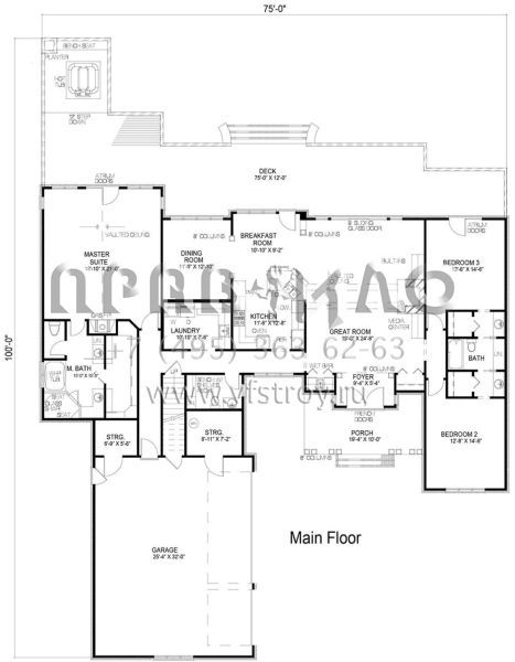 Проект двухэтажного дома с гаражом на три и более машин в стиле Ранчо S5-243 (110-00229)