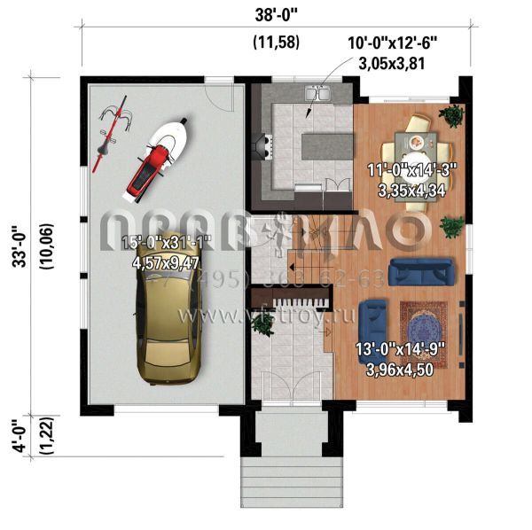Проект двухэтажного дома с гаражом на одну машину в современном стиле S5-120 (6146-00496)