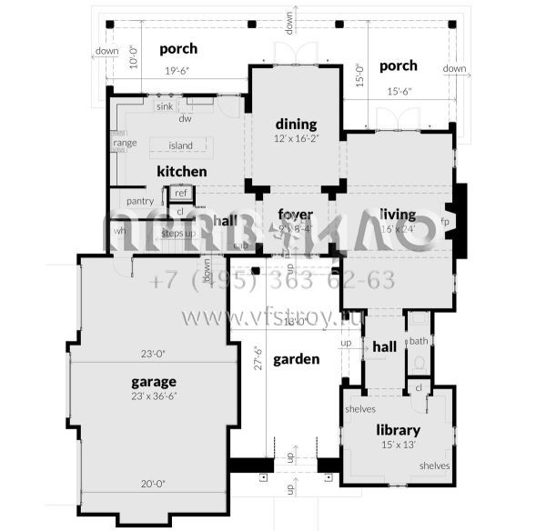 Проект особняка в замковом стиле с внутренним садом и гаражомстиле S5-386 (028-00162)