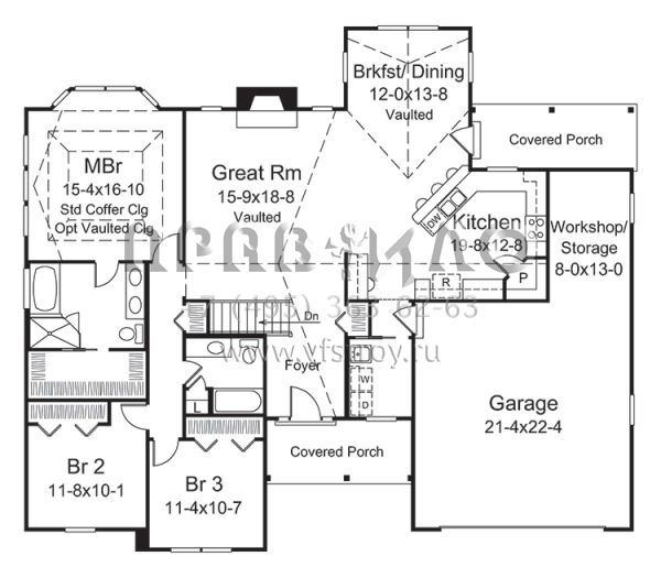 Проект одноэтажного дома с гаражом на две машины в стиле Ранчо S5-169 (5633-00277)