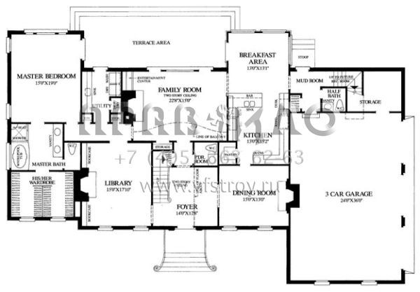 Проект двухэтажного дома с гаражом на три и более машин в стиле Ранчо S5-353 (7922-00214)