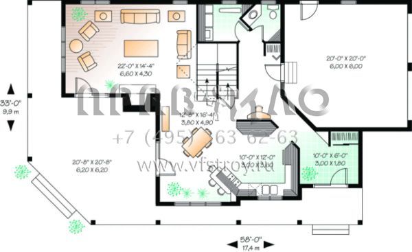 Проект двухэтажного дома с гаражом на две машины в стиле Ранчо S5-218 (034-00040)