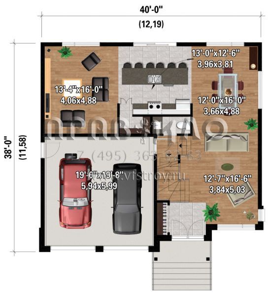Проект двухэтажного дома с гаражом на две машины в современном стиле S5-232 (6146-00536)