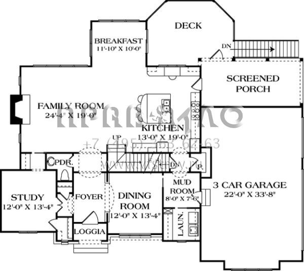 Проект двухэтажного дома с гаражом на три и более машин в стиле Ранчо S5-452 (3323-00351)