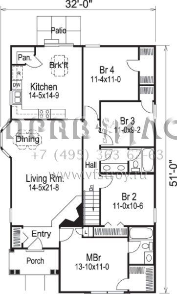 Проект одноэтажного дома без гаража в американском стиле S5-135 (5633-00112)