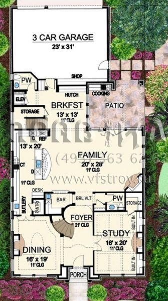 Проект двухэтажного дома с гаражом на три и более машин в английском стиле S5-535 (5445-00209)