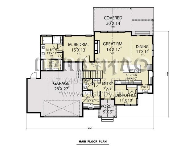 Проект двухэтажного дома с гаражом на две машины в американском стиле S5-249 (2464-00115)