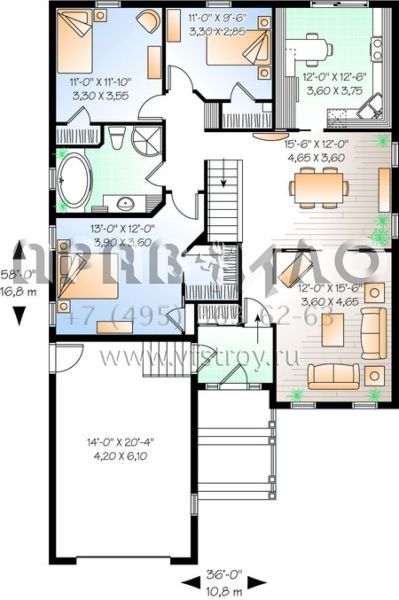 Проект одноэтажного дома с гаражом на одну машину в стиле Ранчо S5-130 (034-00658)